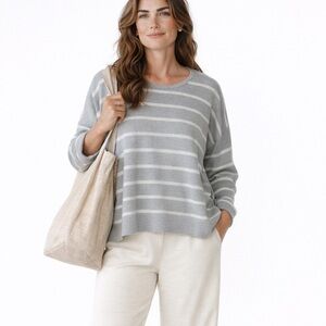 Eileen Fisher ORGANIC Cotton Silk Reversible Striped Top Sweater M slow fashion